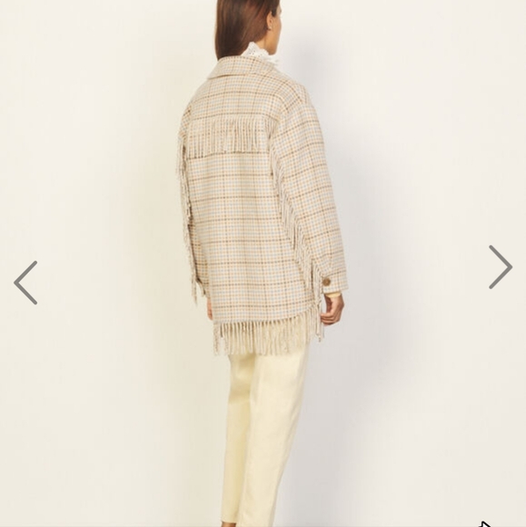 Sandro Wool Overshirt Coat with Fringing - Picture 2 of 4